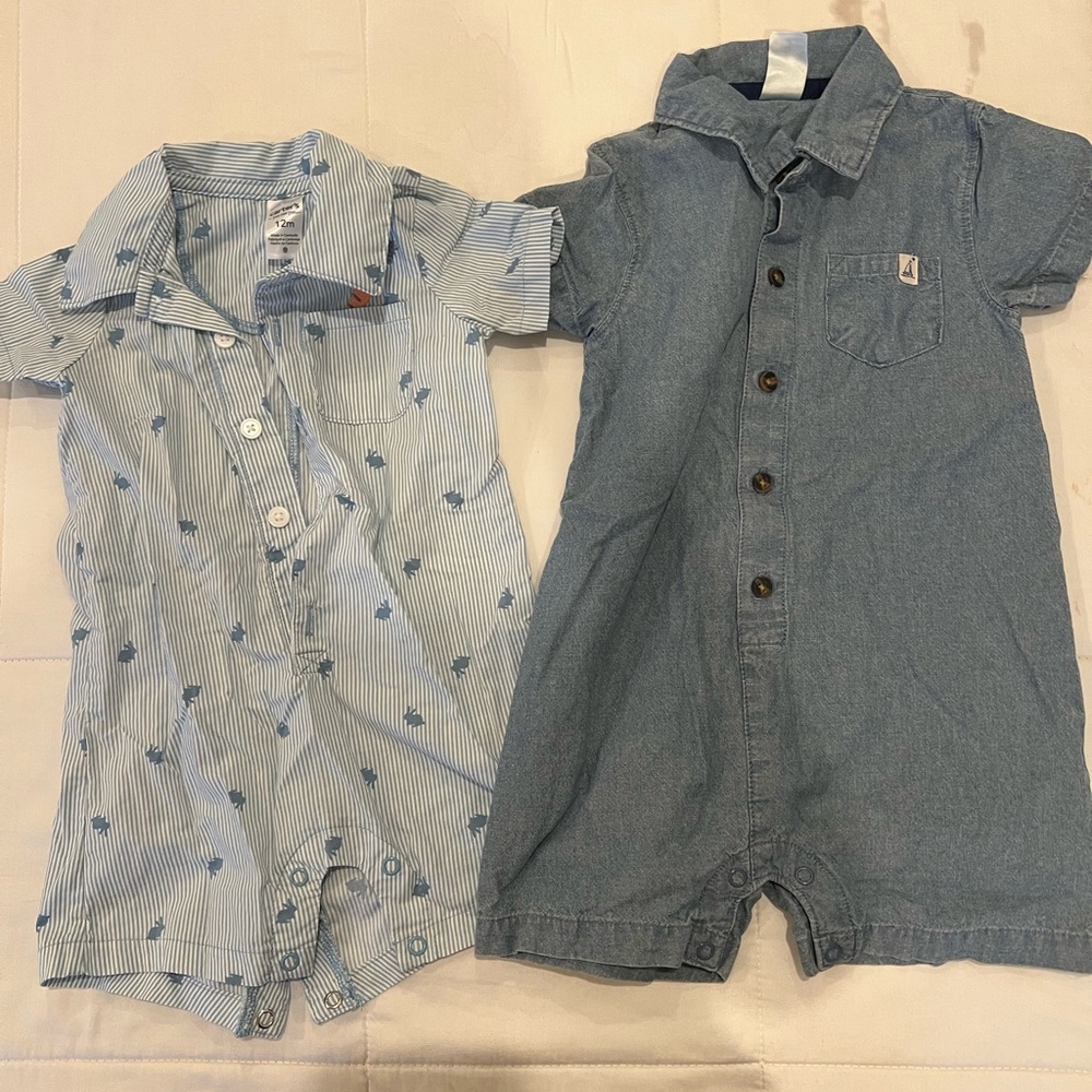 Carter's Blue Striped Baby Romper with Carrot Embroidery